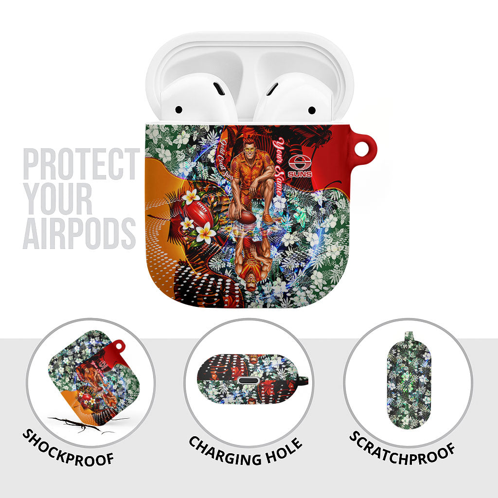 Personalized Gold Coast Suns Football AirPods Case Tropical Hibiscus Flowers - Pacific Fusion Style