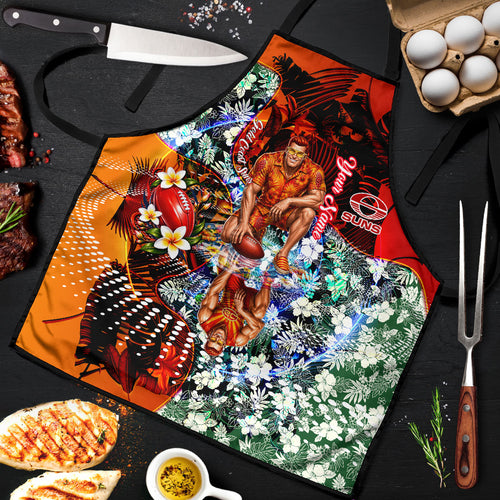 Personalized Gold Coast Suns Football Apron Tropical Hibiscus Flowers - Pacific Fusion Style