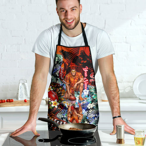 Personalized Gold Coast Suns Football Apron Tropical Hibiscus Flowers - Pacific Fusion Style