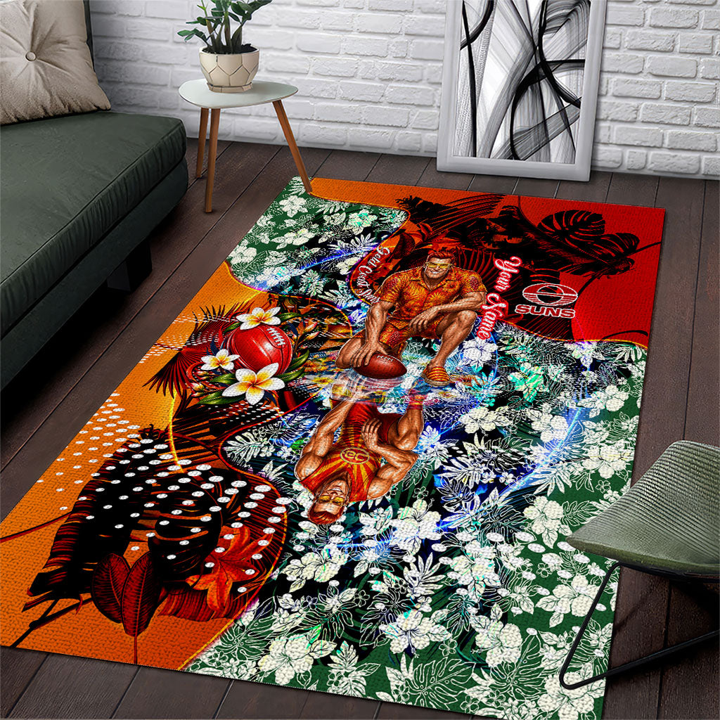 Personalized Gold Coast Suns Football Area Rug Tropical Hibiscus Flowers - Pacific Fusion Style