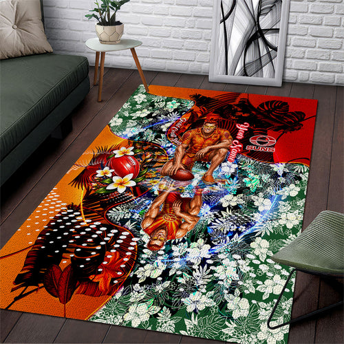 Personalized Gold Coast Suns Football Area Rug Tropical Hibiscus Flowers - Pacific Fusion Style