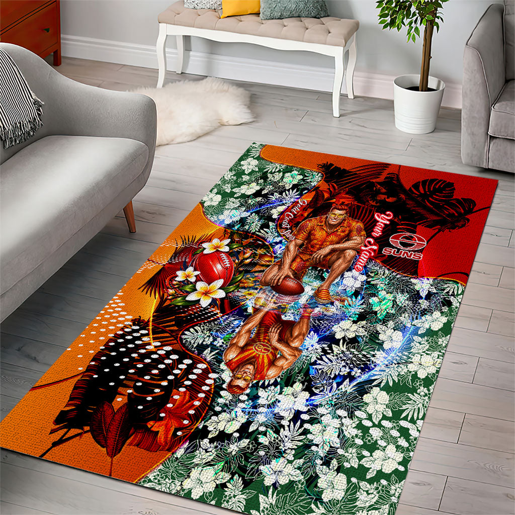 Personalized Gold Coast Suns Football Area Rug Tropical Hibiscus Flowers - Pacific Fusion Style