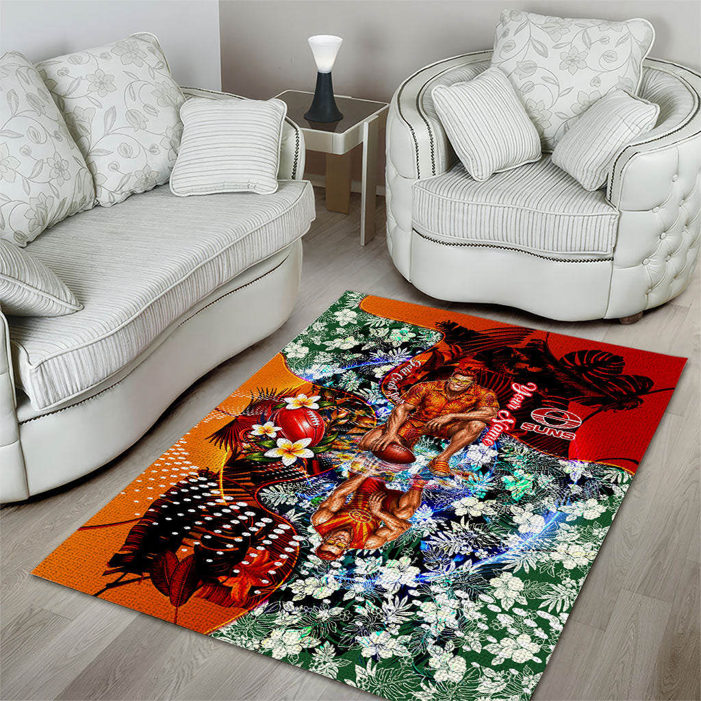 Personalized Gold Coast Suns Football Area Rug Tropical Hibiscus Flowers - Pacific Fusion Style