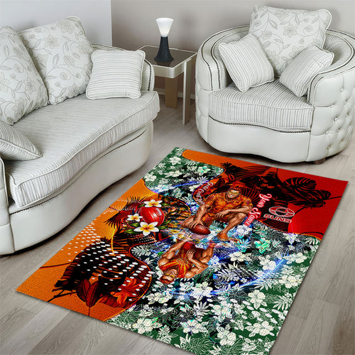 Personalized Gold Coast Suns Football Area Rug Tropical Hibiscus Flowers - Pacific Fusion Style