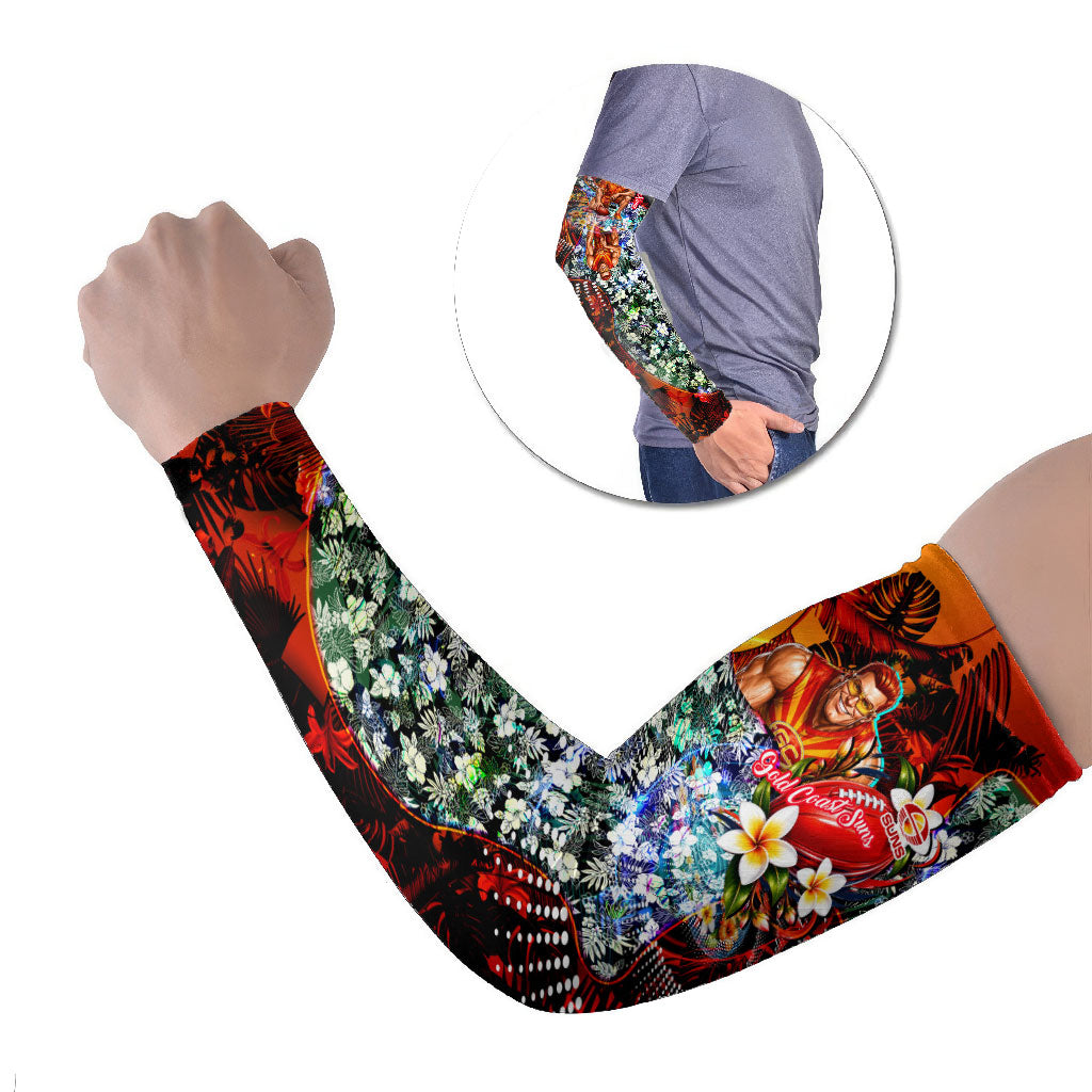 Personalized Gold Coast Suns Football Arm Sleeves Tropical Hibiscus Flowers - Pacific Fusion Style