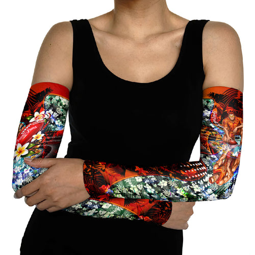 Personalized Gold Coast Suns Football Arm Sleeves Tropical Hibiscus Flowers - Pacific Fusion Style