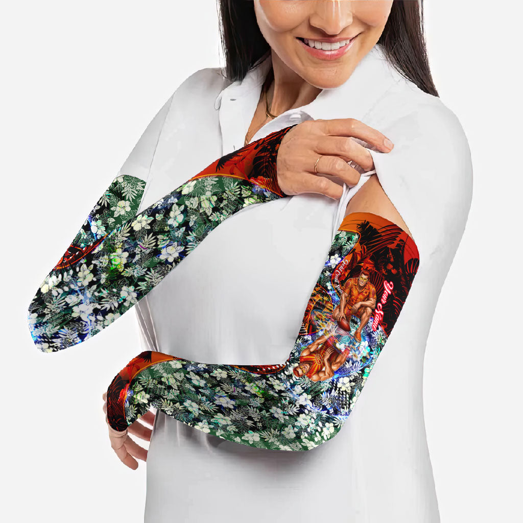 Personalized Gold Coast Suns Football Arm Sleeves Tropical Hibiscus Flowers - Pacific Fusion Style