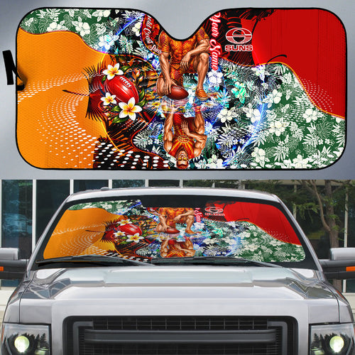 Personalized Gold Coast Suns Football Auto Sun Shade Tropical Hibiscus Flowers - Pacific Fusion Style