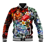 Personalized Gold Coast Suns Football Baseball Jacket Tropical Hibiscus Flowers - Pacific Fusion Style