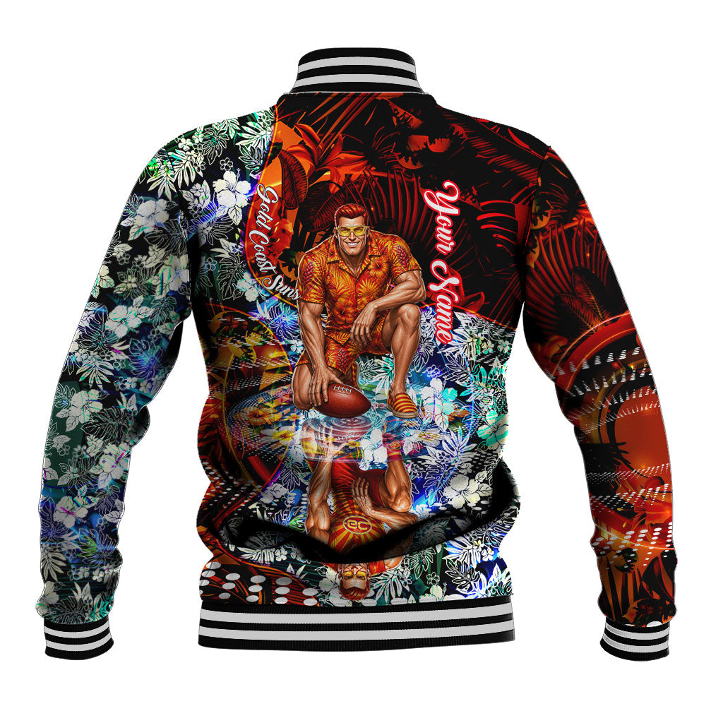 Personalized Gold Coast Suns Football Baseball Jacket Tropical Hibiscus Flowers - Pacific Fusion Style