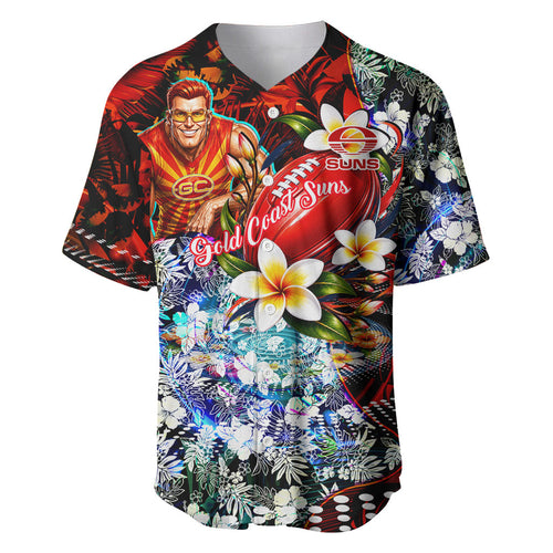 Personalized Gold Coast Suns Football Baseball Jersey Tropical Hibiscus Flowers - Pacific Fusion Style