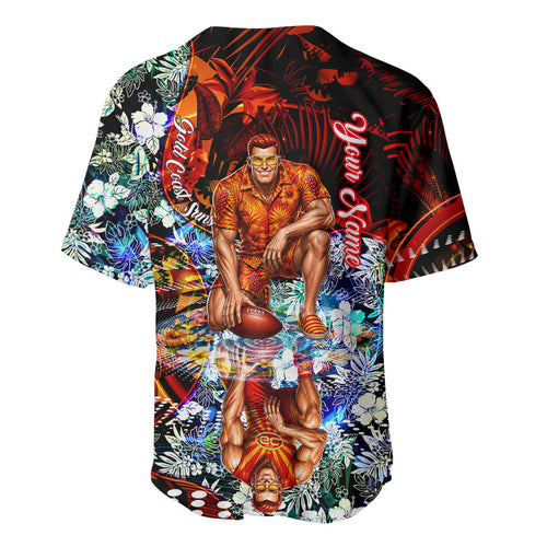 Personalized Gold Coast Suns Football Baseball Jersey Tropical Hibiscus Flowers - Pacific Fusion Style