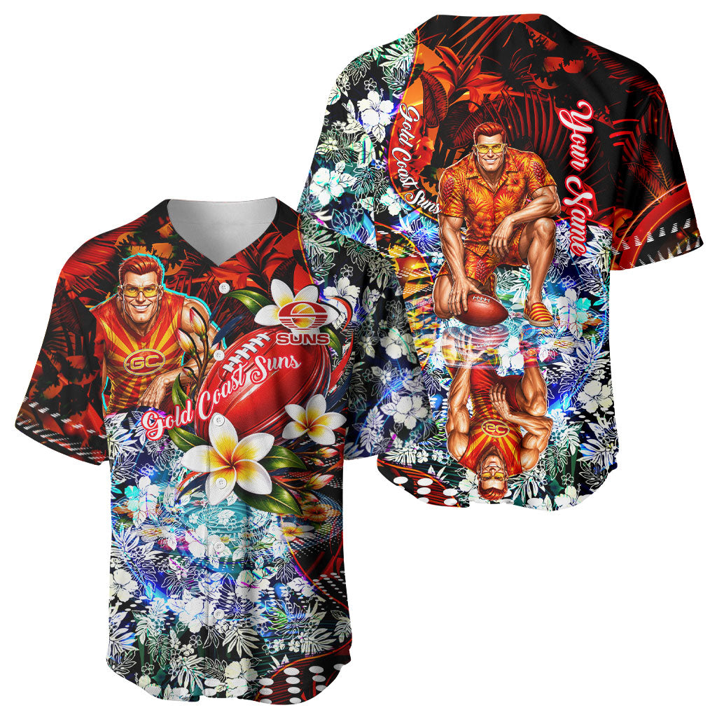 Personalized Gold Coast Suns Football Baseball Jersey Tropical Hibiscus Flowers - Pacific Fusion Style