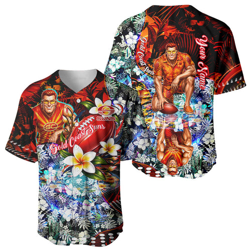 Personalized Gold Coast Suns Football Baseball Jersey Tropical Hibiscus Flowers - Pacific Fusion Style