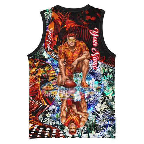 Personalized Gold Coast Suns Football Basketball Jersey Tropical Hibiscus Flowers - Pacific Fusion Style