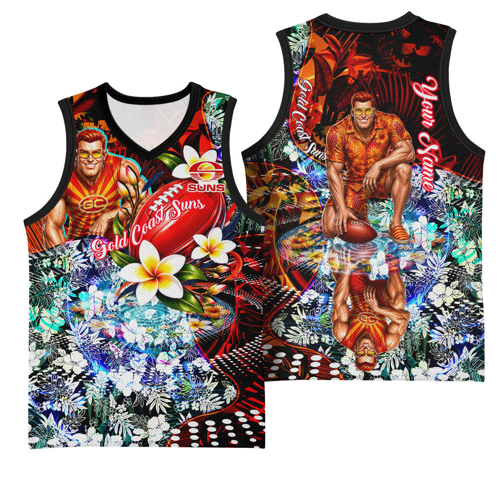 Personalized Gold Coast Suns Football Basketball Jersey Tropical Hibiscus Flowers - Pacific Fusion Style