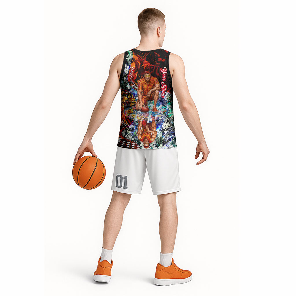 Personalized Gold Coast Suns Football Basketball Jersey Tropical Hibiscus Flowers - Pacific Fusion Style