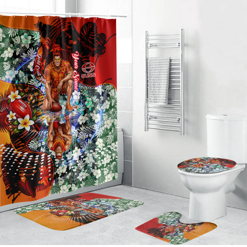 Personalized Gold Coast Suns Football Bathroom Set Tropical Hibiscus Flowers - Pacific Fusion Style