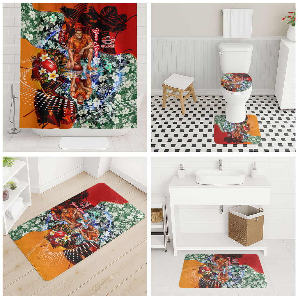 Personalized Gold Coast Suns Football Bathroom Set Tropical Hibiscus Flowers - Pacific Fusion Style