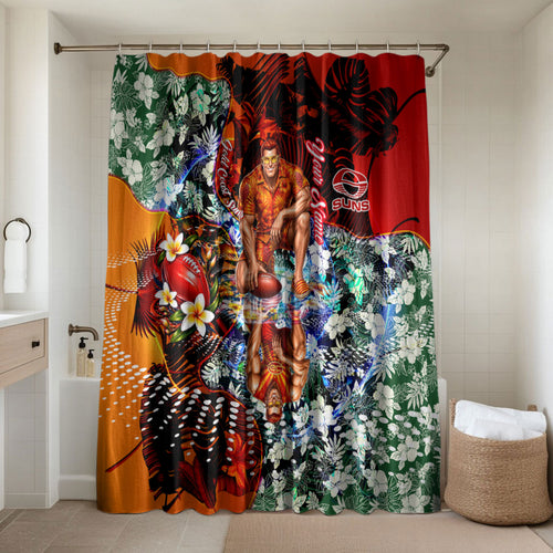 Personalized Gold Coast Suns Football Bathroom Set Tropical Hibiscus Flowers - Pacific Fusion Style