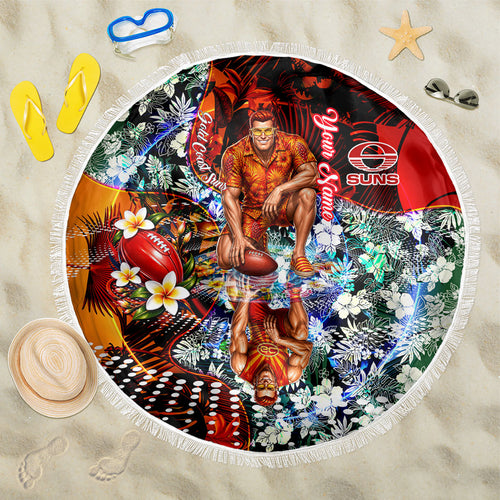 Personalized Gold Coast Suns Football Beach Blanket Tropical Hibiscus Flowers - Pacific Fusion Style