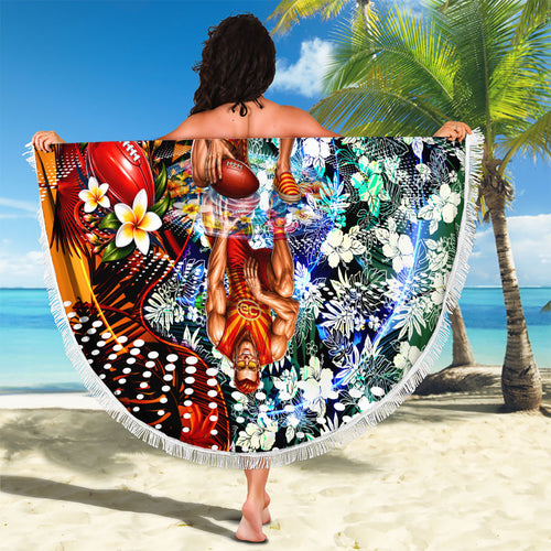 Personalized Gold Coast Suns Football Beach Blanket Tropical Hibiscus Flowers - Pacific Fusion Style