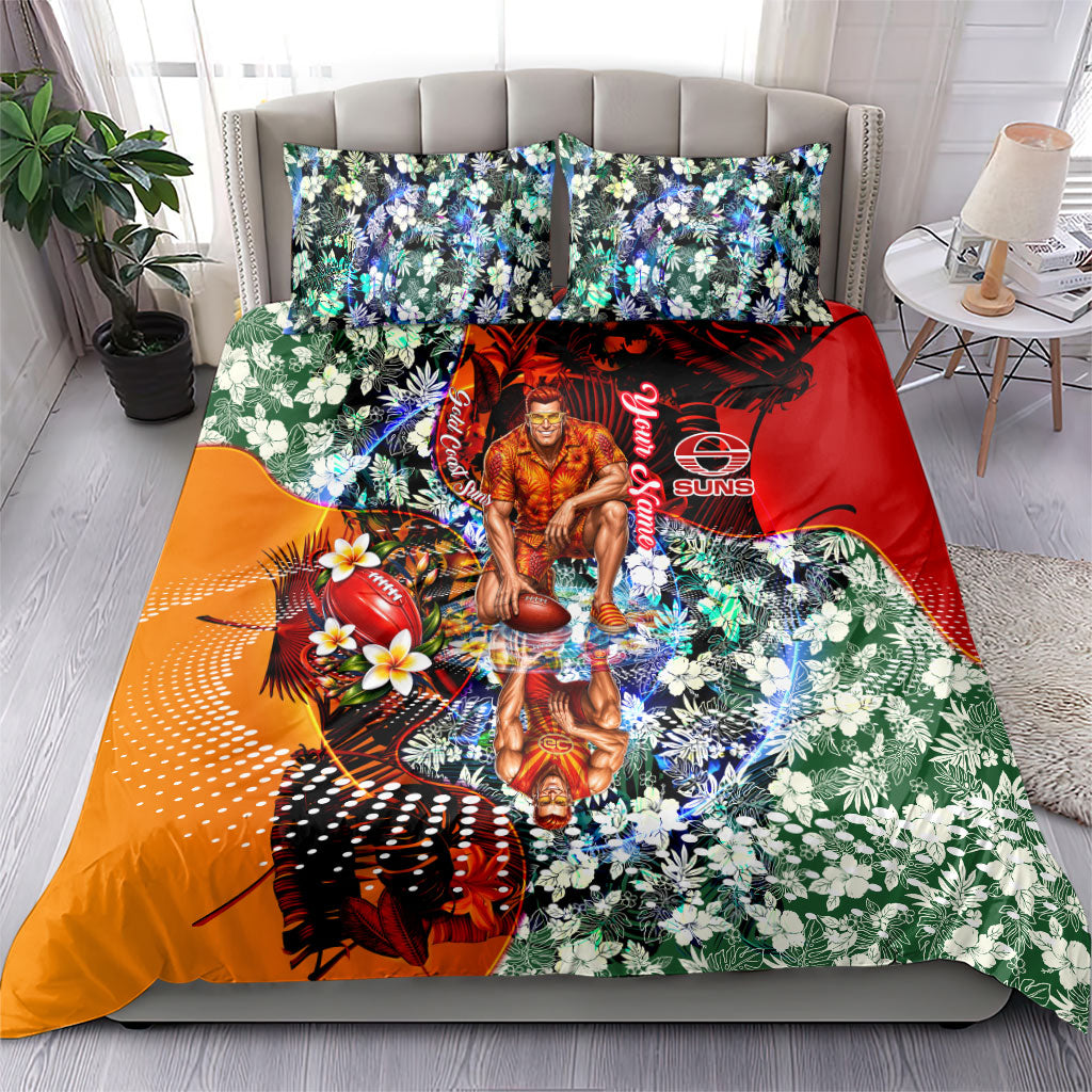 Personalized Gold Coast Suns Football Bedding Set Tropical Hibiscus Flowers - Pacific Fusion Style