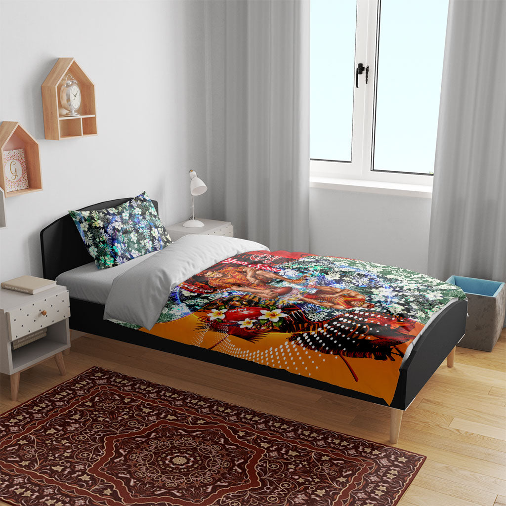Personalized Gold Coast Suns Football Bedding Set Tropical Hibiscus Flowers - Pacific Fusion Style