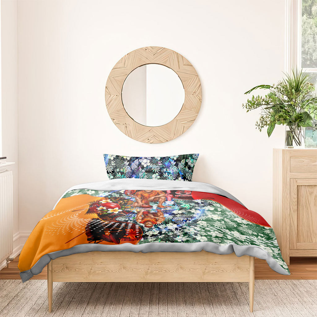 Personalized Gold Coast Suns Football Bedding Set Tropical Hibiscus Flowers - Pacific Fusion Style