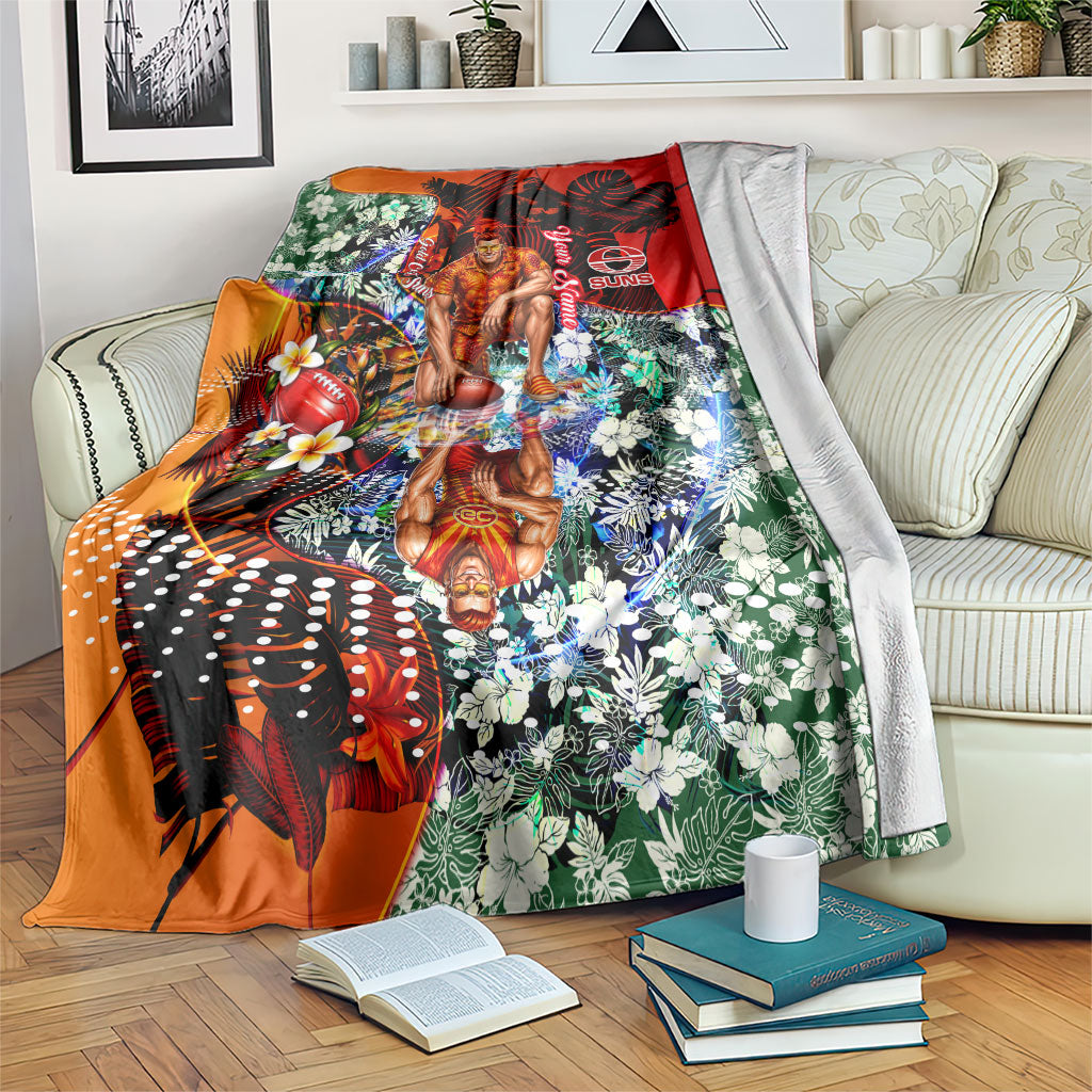 Personalized Gold Coast Suns Football Blanket Tropical Hibiscus Flowers - Pacific Fusion Style