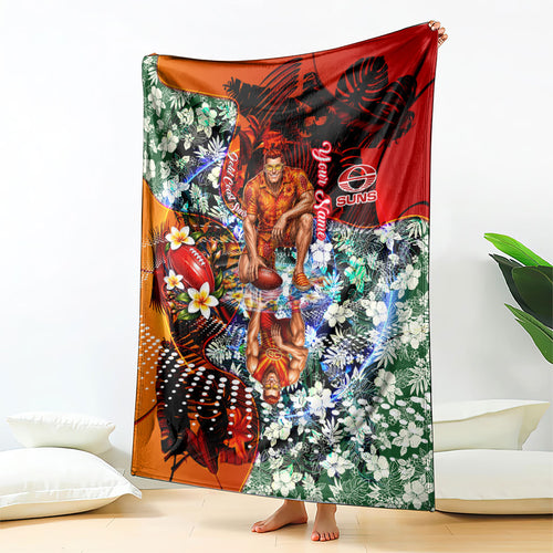 Personalized Gold Coast Suns Football Blanket Tropical Hibiscus Flowers - Pacific Fusion Style
