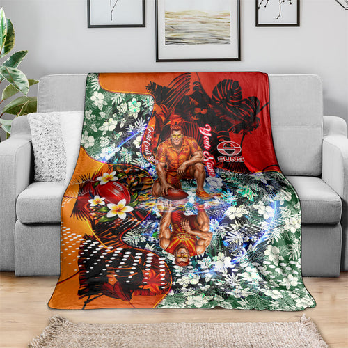 Personalized Gold Coast Suns Football Blanket Tropical Hibiscus Flowers - Pacific Fusion Style