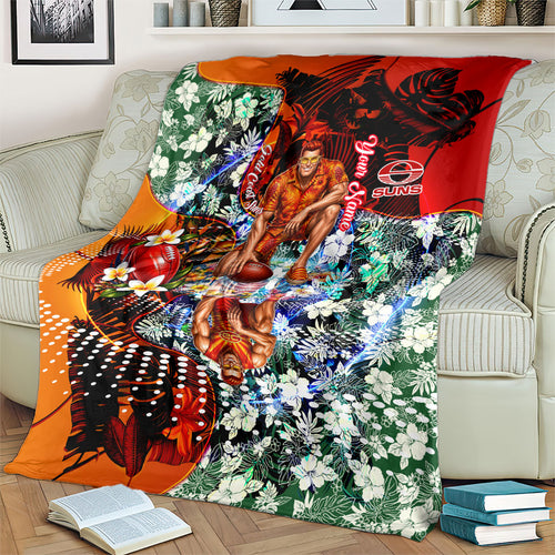 Personalized Gold Coast Suns Football Blanket Tropical Hibiscus Flowers - Pacific Fusion Style