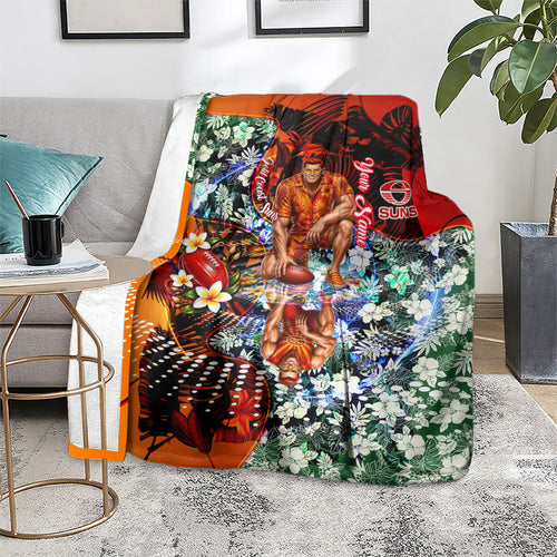 Personalized Gold Coast Suns Football Blanket Tropical Hibiscus Flowers - Pacific Fusion Style