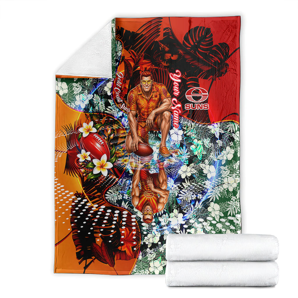 Personalized Gold Coast Suns Football Blanket Tropical Hibiscus Flowers - Pacific Fusion Style