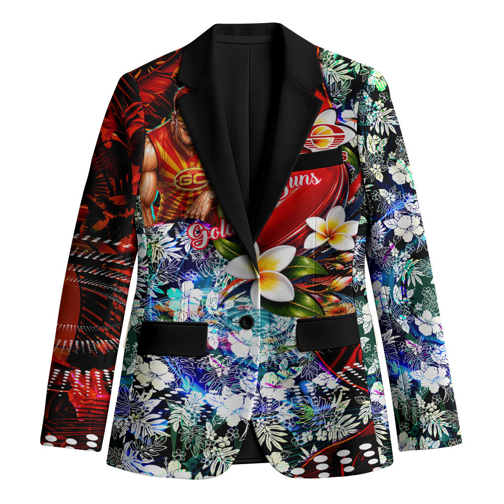 Personalized Gold Coast Suns Football Blazer Tropical Hibiscus Flowers - Pacific Fusion Style