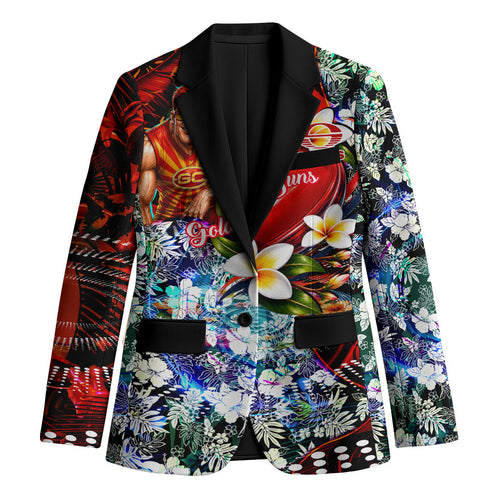 Personalized Gold Coast Suns Football Blazer Tropical Hibiscus Flowers - Pacific Fusion Style