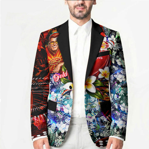 Personalized Gold Coast Suns Football Blazer Tropical Hibiscus Flowers - Pacific Fusion Style