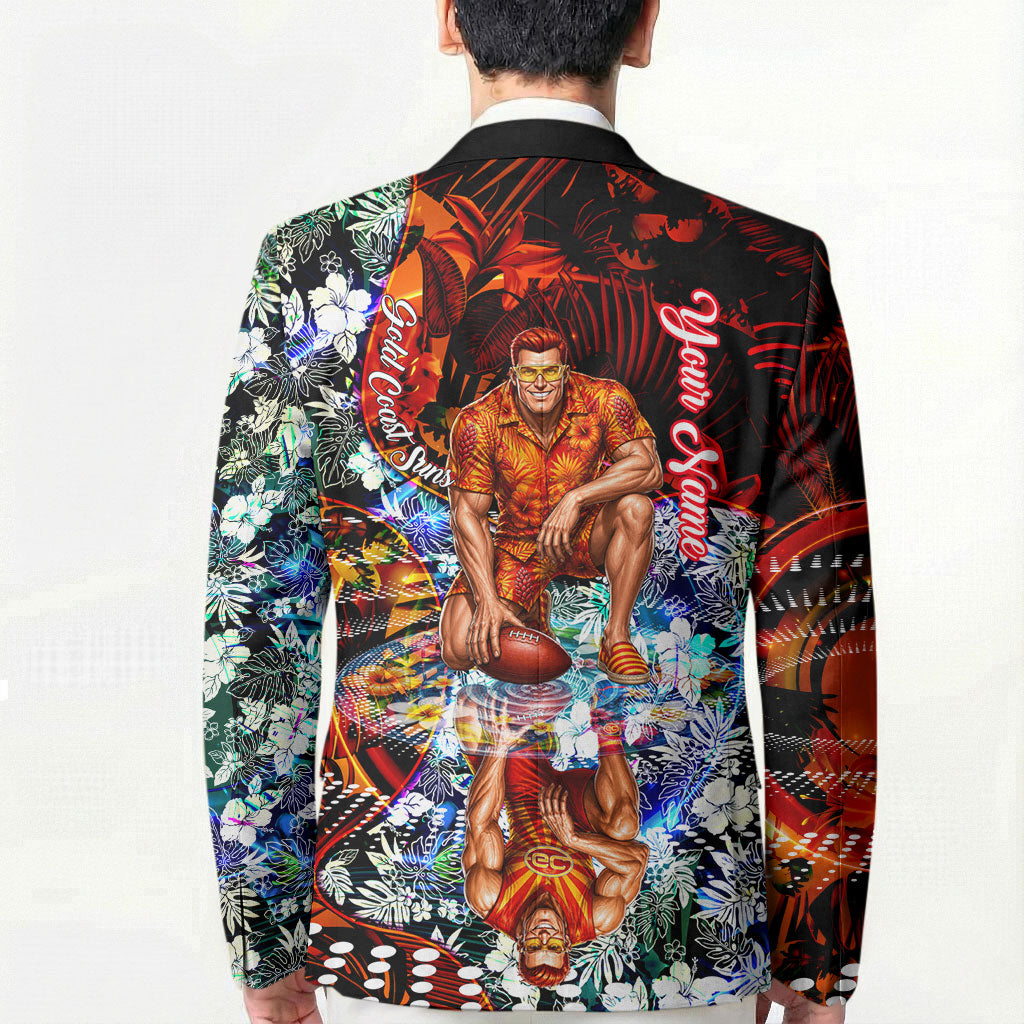 Personalized Gold Coast Suns Football Blazer Tropical Hibiscus Flowers - Pacific Fusion Style