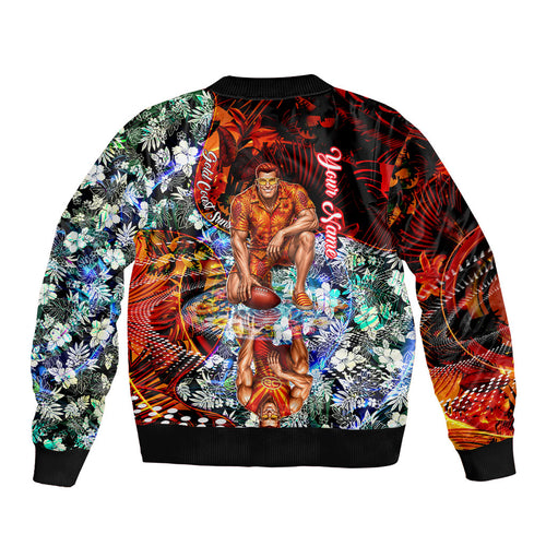 Personalized Gold Coast Suns Football Bomber Jacket Tropical Hibiscus Flowers - Pacific Fusion Style