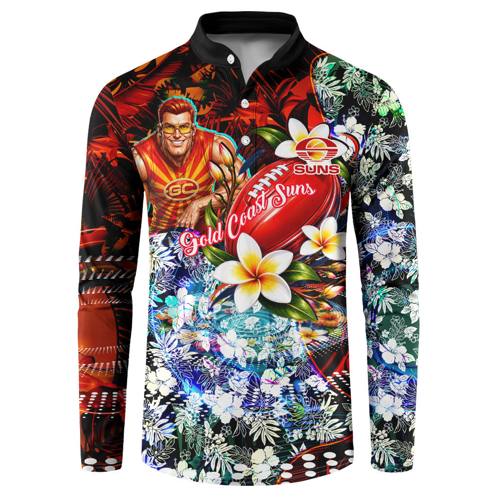 Personalized Gold Coast Suns Football Button Sweatshirt Tropical Hibiscus Flowers - Pacific Fusion Style