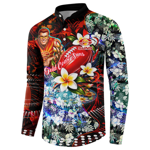 Personalized Gold Coast Suns Football Button Sweatshirt Tropical Hibiscus Flowers - Pacific Fusion Style