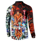 Personalized Gold Coast Suns Football Button Sweatshirt Tropical Hibiscus Flowers - Pacific Fusion Style