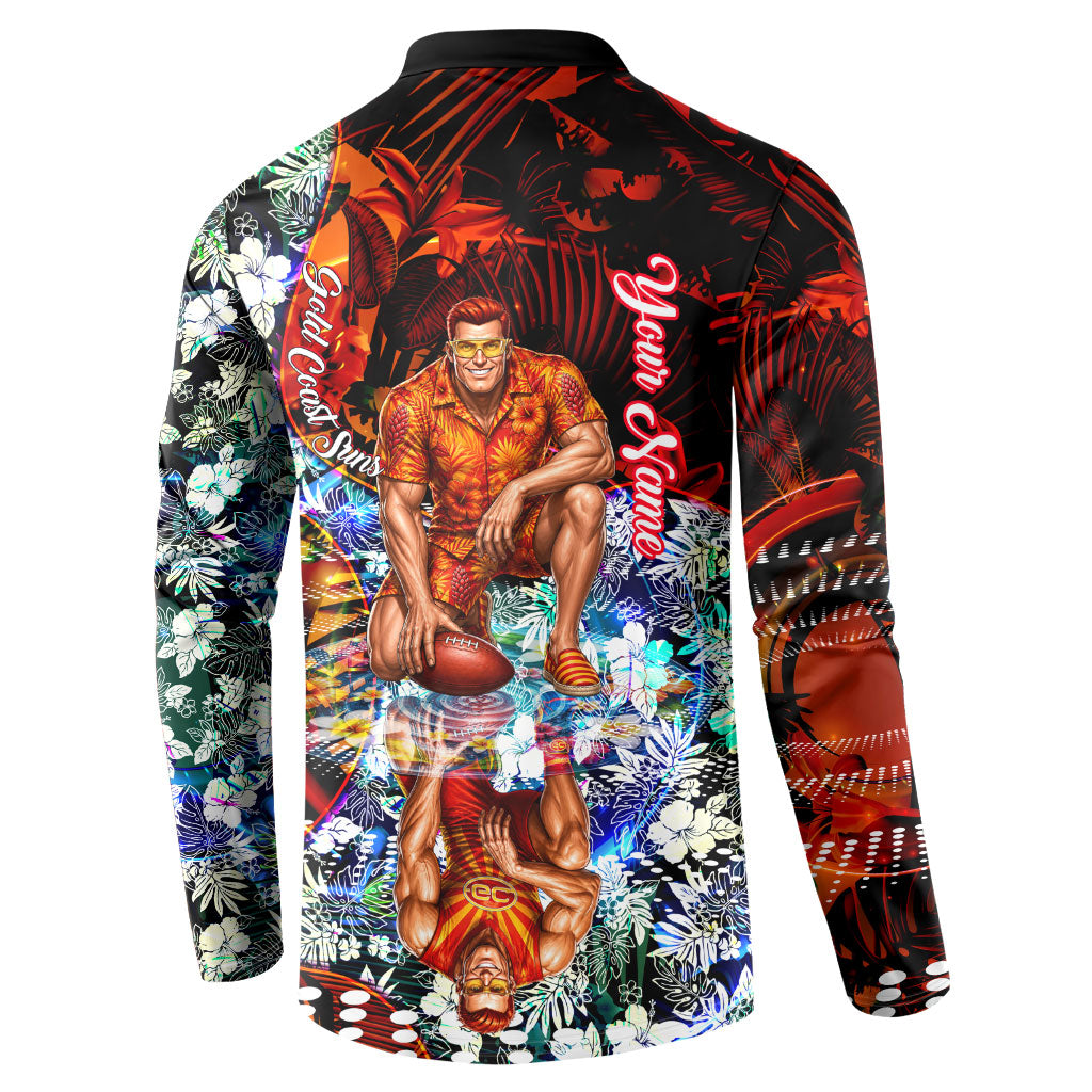 Personalized Gold Coast Suns Football Button Sweatshirt Tropical Hibiscus Flowers - Pacific Fusion Style