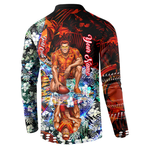 Personalized Gold Coast Suns Football Button Sweatshirt Tropical Hibiscus Flowers - Pacific Fusion Style