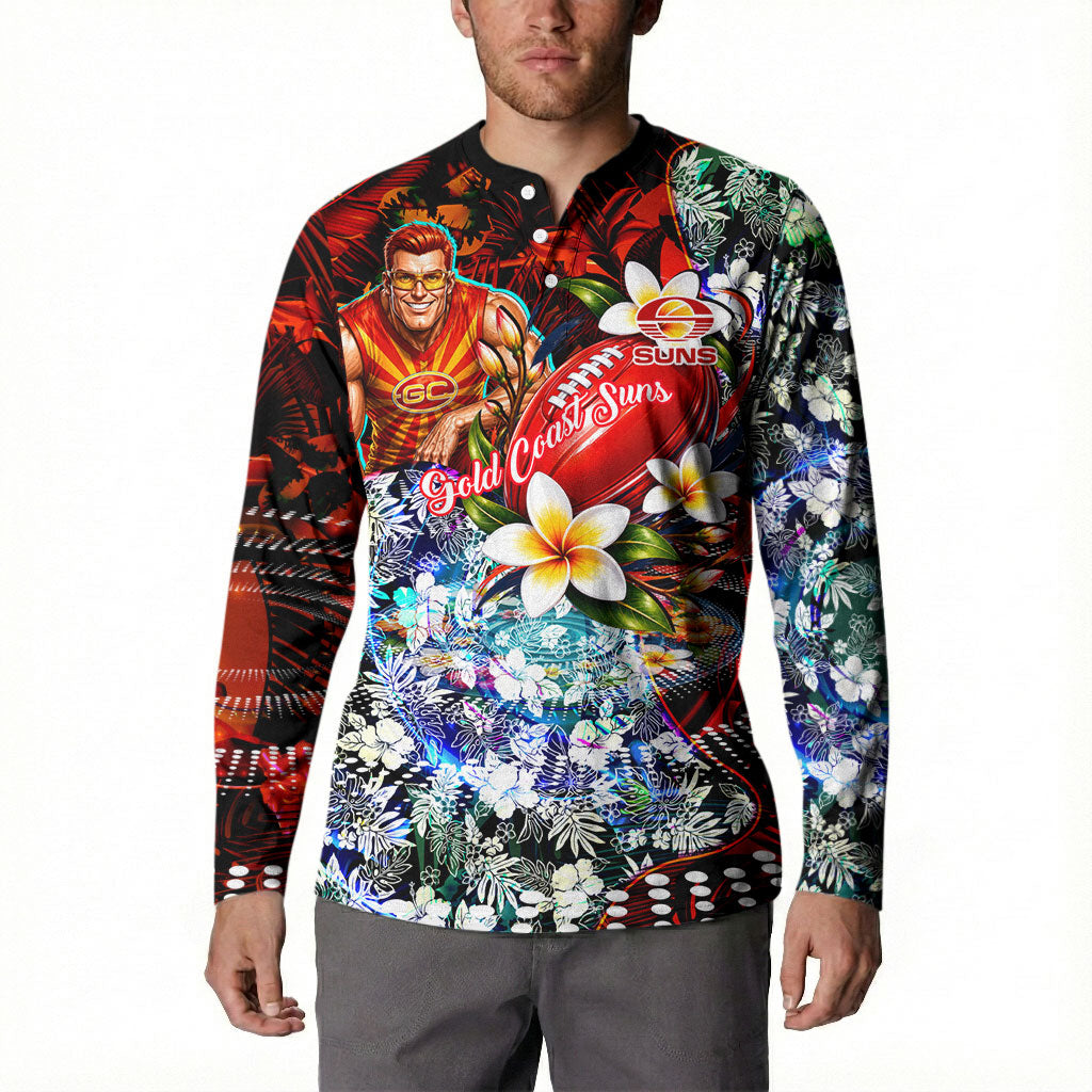 Personalized Gold Coast Suns Football Button Sweatshirt Tropical Hibiscus Flowers - Pacific Fusion Style