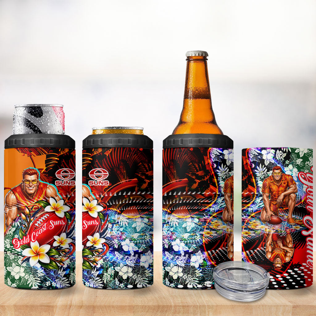 Personalized Gold Coast Suns Football 4 in 1 Can Cooler Tumbler Tropical Hibiscus Flowers - Pacific Fusion Style