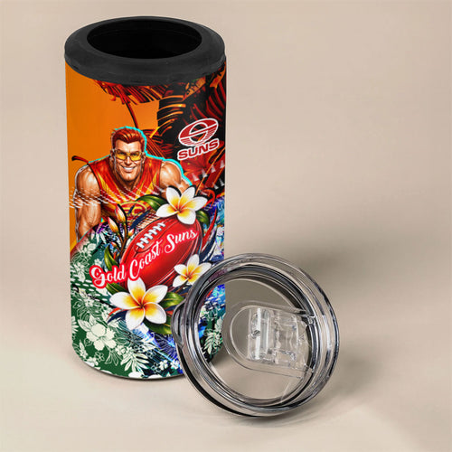 Personalized Gold Coast Suns Football 4 in 1 Can Cooler Tumbler Tropical Hibiscus Flowers - Pacific Fusion Style
