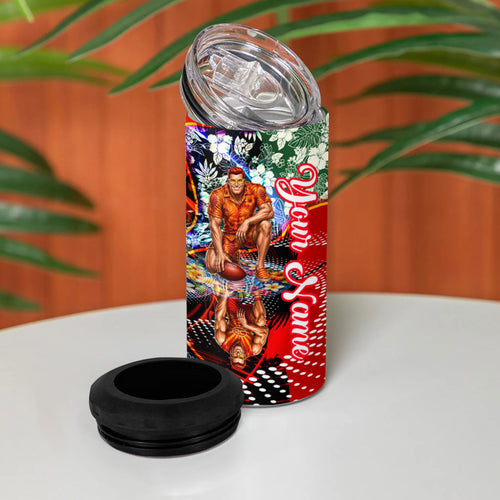 Personalized Gold Coast Suns Football 4 in 1 Can Cooler Tumbler Tropical Hibiscus Flowers - Pacific Fusion Style