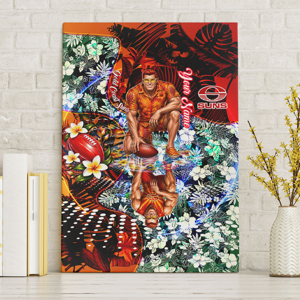 Personalized Gold Coast Suns Football Canvas Wall Art Tropical Hibiscus Flowers - Pacific Fusion Style